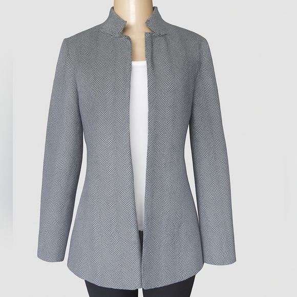 Michele Jackets & Blazers - L. Michele Jacquard Chevron Slim Collared Fitted Blazer